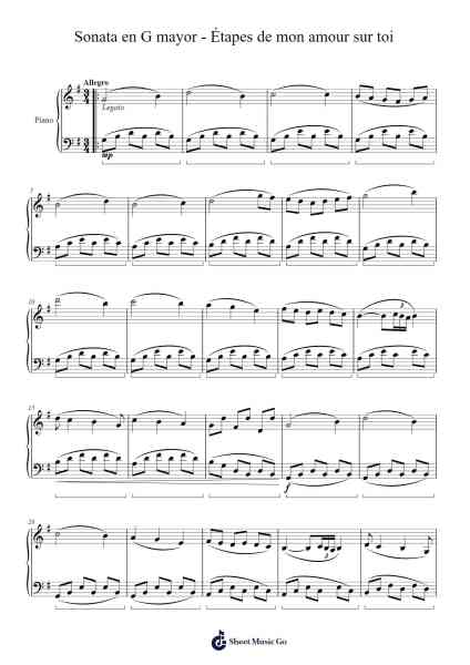 Sonata en G mayor "Étapes de mon amour sur toi. Primer movimiento - Engouement" à Allegro Sheet Music by Greengreve Toyndore-Arr.Lancefoe Robsaul