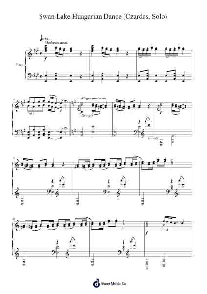 Swan Lake, Op. 20: Act III, No. 20 Hungarian Dance (Czardas, Solo) Sheet Music by Pyotr Ilyich Tchaikovsky-Arr.Clevestowe Walkyes
