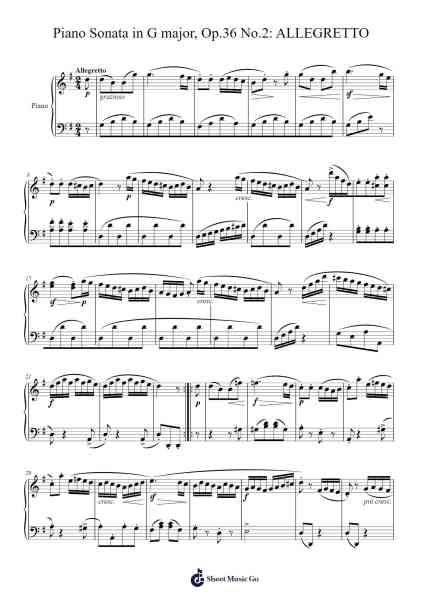 ALLEGRETTO from the Piano Sonata in G major, Op.36 No.2 Sheet Music by Muzio Clementi-Arr.Ution Foxwer