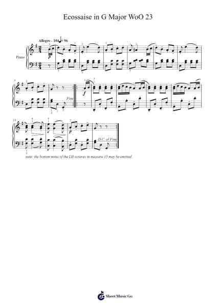Ecossaise in G Major, WoO 23 Sheet Music by Ludwig van Beethoven-Arr.Hartclife Joudrea