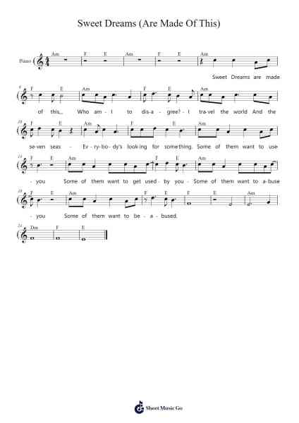 Sweet Dreams (Are Made of This) Sheet Music by Eurythmics-Arr.Urrite