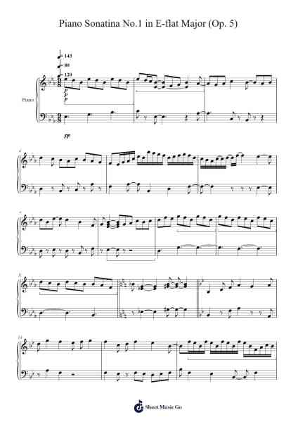 Piano Sonatina in No.1 in E-flat Major (Op. 5) Sheet Music by Crae Stevenson-Arr.Backpert Poexon