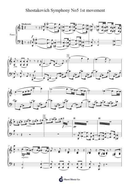 Symphony No. 5 in D Minor, Op. 47: I. Moderato - for piano solo Sheet Music by Dmitri Shostakovich-Arr.Vogtthia