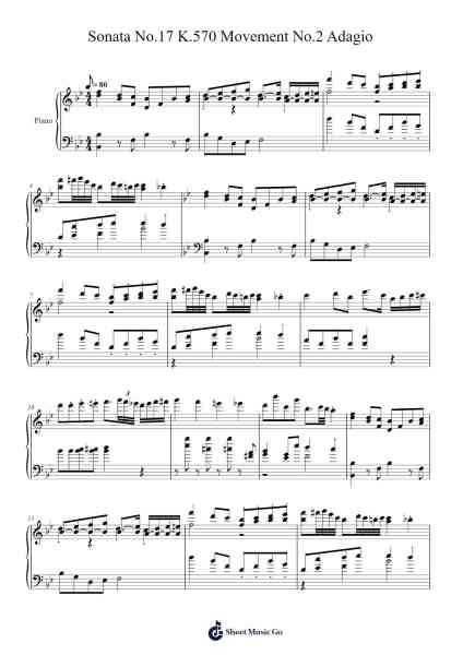 Sonata No. 17 in B-Flat Major, K. 570: II. Adagio Sheet Music by Wolfgang Amadeus Mozart-Arr.Cookqe