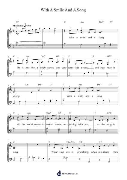 With A Smile And A Song Sheet Music by Frank Churchill-Arr.Peathew Odeshua