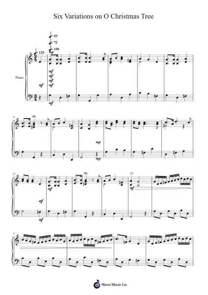 Six Variations on 'O Christmas Tree' Sheet Music by rayzh1106-Arr.Glalain Borhys