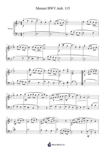 Menuet BWV Anh. 115 Sheet Music by Johann Sebastian Bach-Arr.Kirkjoel
