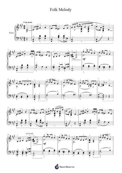Lyric Pieces, Book 1, Op. 12 No. 5: Folk Melody 악보 Edvard Grieg - 편곡 Yecent