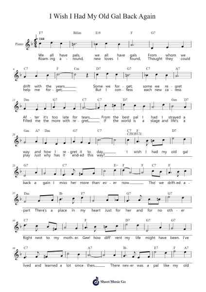 I Wish I Had My Old Gal Back Again Sheet Music by Jack Yellen/Milton Ager/Lew Pollack-Arr.Markxy