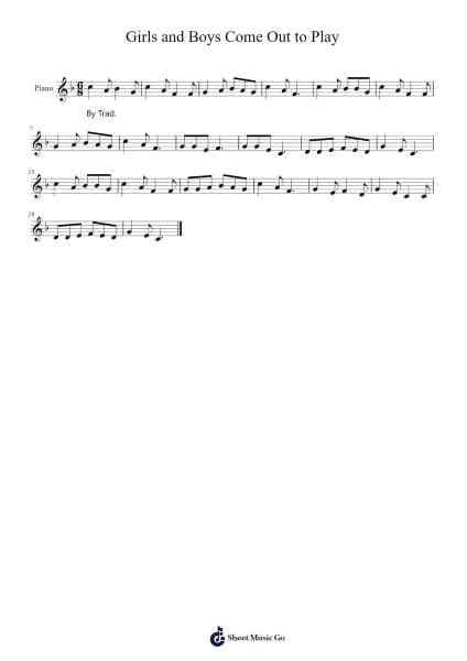 Girls and Boys Come Out to Play Sheet Music by -Arr.Mattbart Stephy