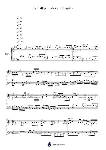 5 Small Preludes and Fugues Sheet Music by Johann Sebastian Bach-Arr.Prittville Millbrian