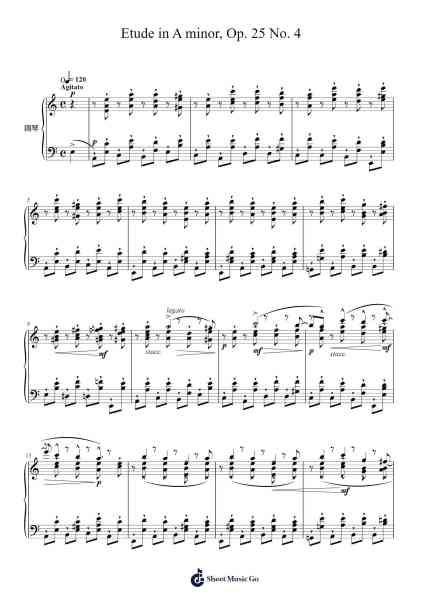 Etude in A Minor, Op. 25 No. 4 Sheet Music by Frédéric Chopin-Arr.Churmike