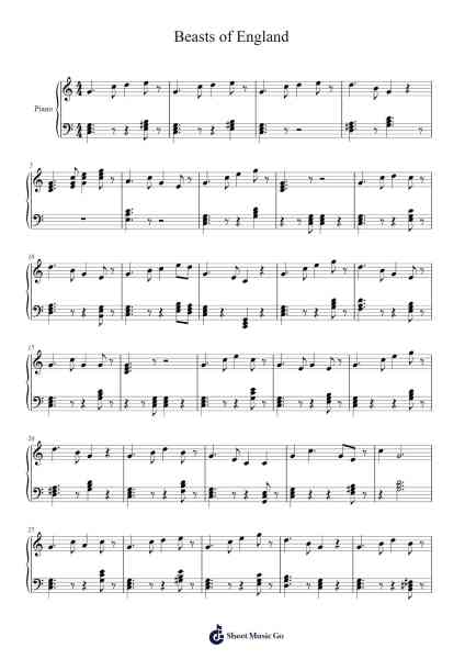 Beasts of England Sheet Music by Harry Johnson-Arr.Hudthur Simpglas