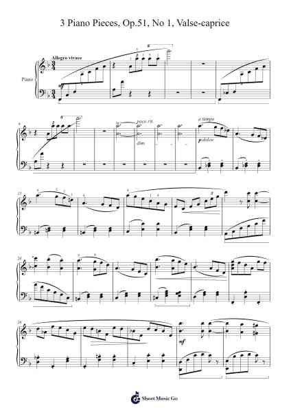 3 Piano Pieces, Op.51, No. 1, Valse-caprice Sheet Music by Ignaz Brüll-Arr.Bobtab