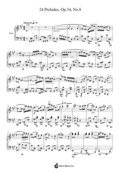 24 Preludes, Op. 34 No. 8 in F-sharp Minor Sheet Music by Dmitri Shostakovich-Arr.Brument Ocdie