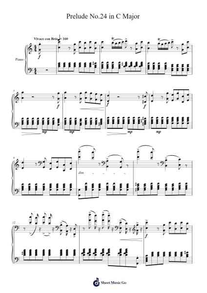 Prelude No. 24 in C Major for Piano Sheet Music by Eleazar Torres Gallgeos-Arr.Boycegold