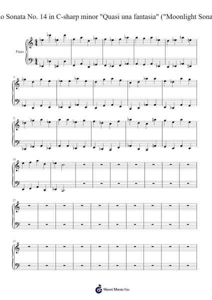 Piano Sonata No. 14 in C-sharp minor "Quasi una fantasia" ("Moonlight Sonata") Sheet Music by Cliffnin Mattking-Arr.Yuleboyle Kingshous