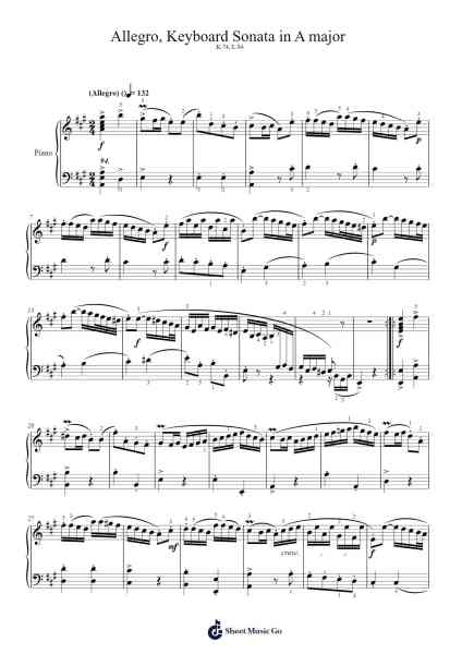 Keyboard Sonata in A Major, K.74, L.94 Sheet Music by Domenico Scarlatti-Arr.Galsnick Theothew
