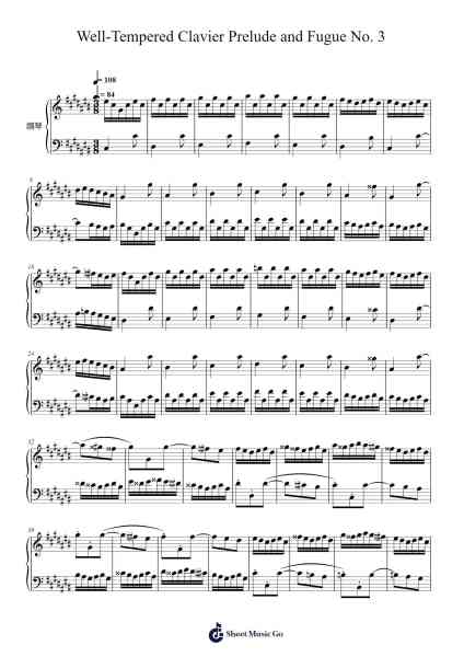 The Well-Tempered Clavier, Book I: Prelude and Fugue No. 3 in C# Major, BWV 848 Sheet Music by yufu100922-Arr.Bisay
