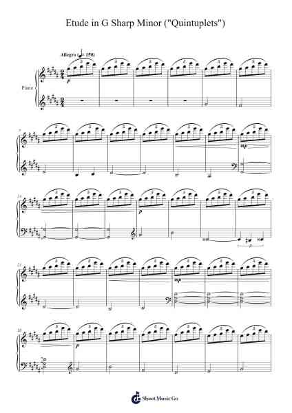 Etude in G Sharp Minor ("Quintuplets") Sheet Music by Cookeda-Arr.Derwy Joylogg
