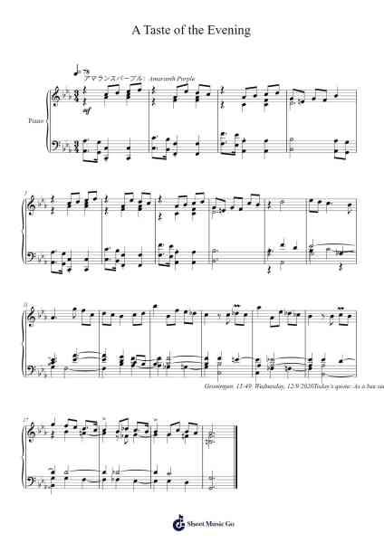 A Taste of the Evening Sheet Music by Toursbur-Arr.Dickbryce Biien