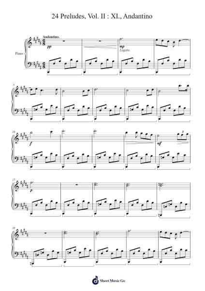 24 Preludes, Vol. II: No. 11 in B Major, Andantino Sheet Music by Brandon Cook-Arr.Bautab