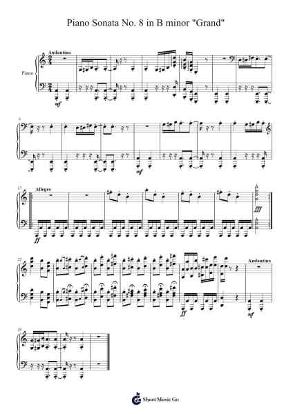 Piano Sonata No. 8 in B Minor "Grand" Sheet Music by Louismy Stelniell-Arr.Davebel