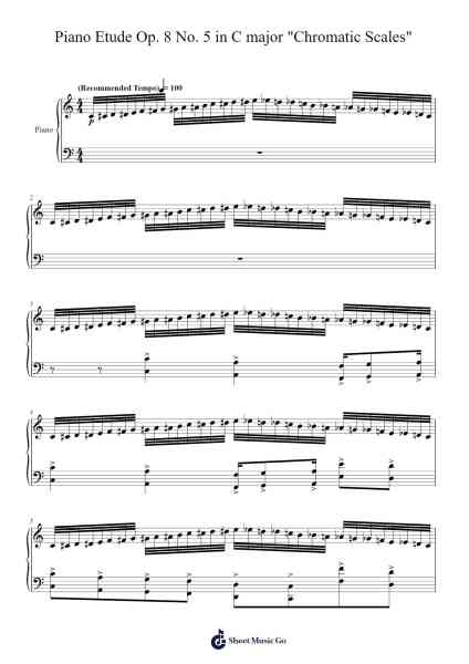 Piano Etude Op. 8 No. 5 in C major "Chromatic Scales" Sheet Music by Yağız Arslan-Arr.Earmay