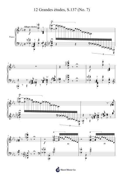 12 Grandes études, S.137: No. 7 in E-flat Major Sheet Music by Franz Liszt-Arr.Wrightcia Leighgai