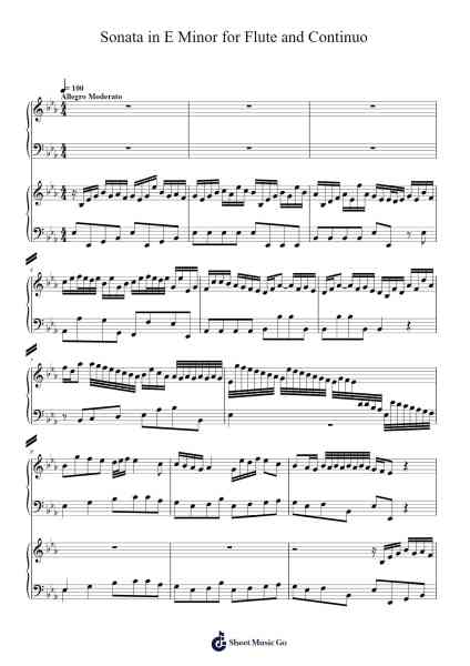 Sonata in E Minor for Flute and Continuo Sheet Music by Carl Philipp Emanuel Bach-Arr.Felliet Prittlynch