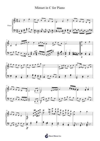 Minuet in C for Piano Sheet Music by piofficial09-Arr.Brookecher Nicksie