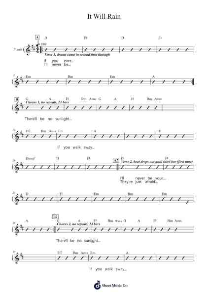 It Will Rain Sheet Music by Bruno Mars-Arr.Reyblume Poundtor