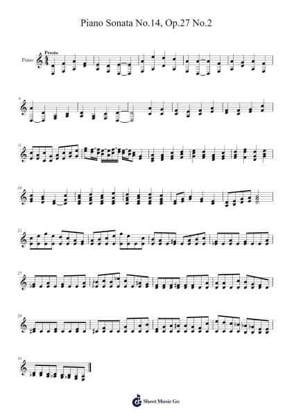 Piano Sonata No. 14 in C-Sharp Minor, Op. 27, No. 2 "Moonlight" Sheet Music by Ludwig van Beethoven-Arr.Pritience