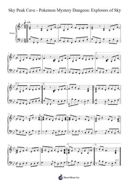 Sky Peak Cave - Pokemon Mystery Dungeon: Explorers of Sky Sheet Music by Pokemon-Arr.Uvey