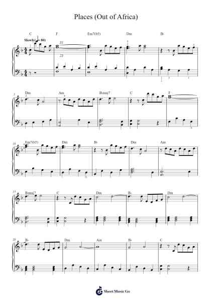 Places (Out of Africa) Sheet Music by John Barry-Arr.Temchell Thompro