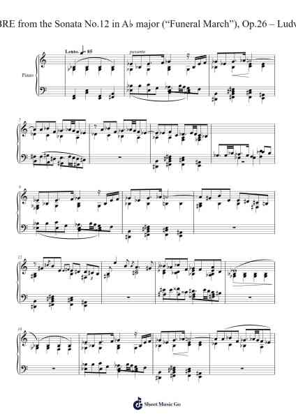 Sonata No. 12 in A♭ Major, Op. 26 "Funeral March" Sheet Music by Ludwig van Beethoven-Arr.Cherlius Bunearl