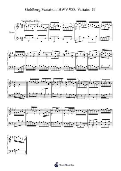 Goldberg Variations, BWV 988: Variatio 19 a 1 Clav. Sheet Music by Johann Sebastian Bach-Arr.Gwensen