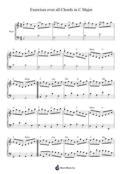 Exercises over all Chords in C Major Sheet Music by Michael L. Carroll-Arr.Manssom Pulwylde