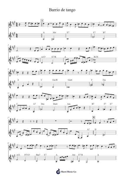 Barrio de tango Sheet Music by Unknown author-Arr.Tabbeth Kentthune