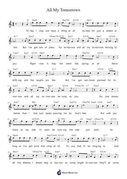 All My Tomorrows Sheet Music by Van Heusen-Arr.Nellriam Cantave
