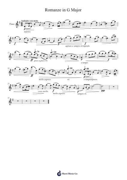 Romanze in G Major Sheet Music by Max Reger-Arr.Dwightlind