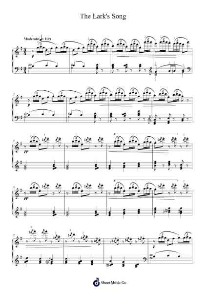 The Lark's Song Sheet Music by Pyotr Ilyich Tchaikovsky-Arr.Sibylvier Bilbins