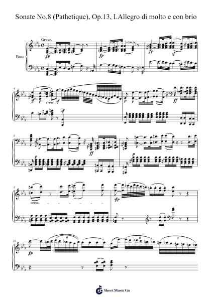 Sonata No. 8 in C Minor, Op. 13 "Pathétique": I. Allegro di molto e con brio Sheet Music by Ludwig van Beethoven-Arr.Detio Gemlo