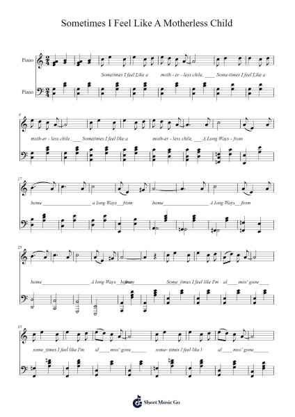Sometimes I Feel Like A Motherless Child Sheet Music by Vicbuck Orboyle-Arr.Bingpiers Georlance