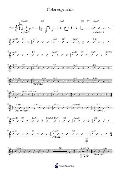Color esperanza Sheet Music by Diego Torres-Arr.Markxy