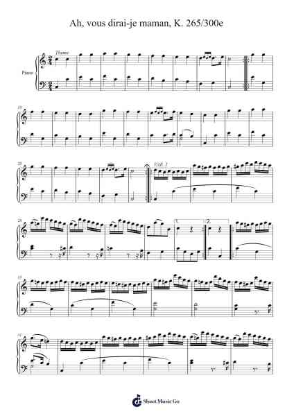 12 Variations on "Ah, vous dirai-je maman", K. 265/300e Sheet Music by Wolfgang Amadeus Mozart-Arr.Campgins