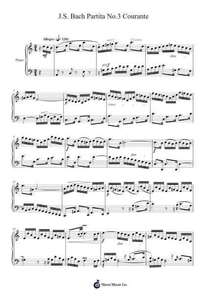 Partita No. 3 in E Major, BWV 1006: III. Courante Musica per pianoforte di Johann Sebastian Bach - Arr.Urrite
