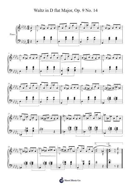 Waltz in D flat Major, Op. 9 No. 14 Sheet Music by Franz Schubert-Arr.Giswolf