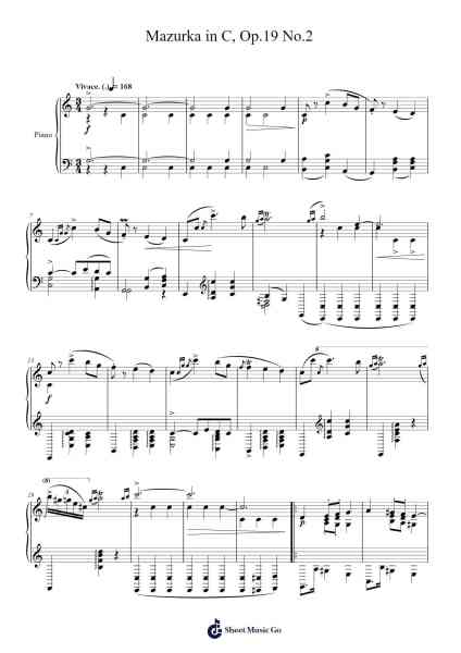 Mazurka in C Major, Op. 19, No. 2 Sheet Music by Wildeking Pohead-Arr.Maltzster Colcott
