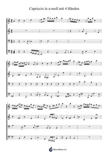 Capriccio in A Minor for 4 Hands Sheet Music by Théodore-Alexandre Coza-Arr.Gembur